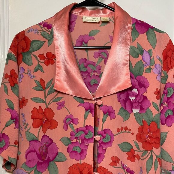 Victoria’s Secret Gold Label| Vintage Floral Nightgown Shirt Pajama Top Pink M/L - Picture 4 of 13